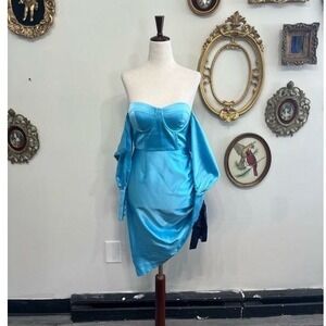 Retrofête Teal Silk Blend Off-The-Shoulder Corset Mini Dress Size S